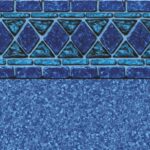 A blue pool liner with a repeating diamond design along the time.