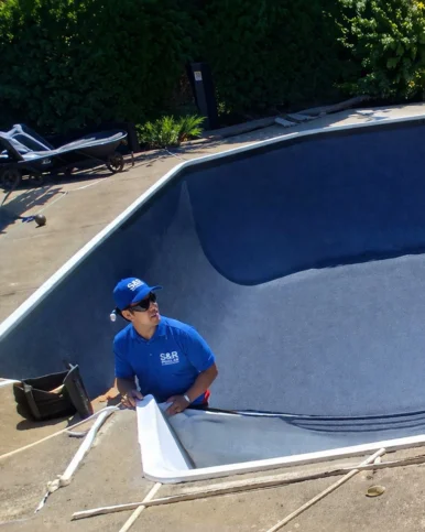 pool service team working on installation